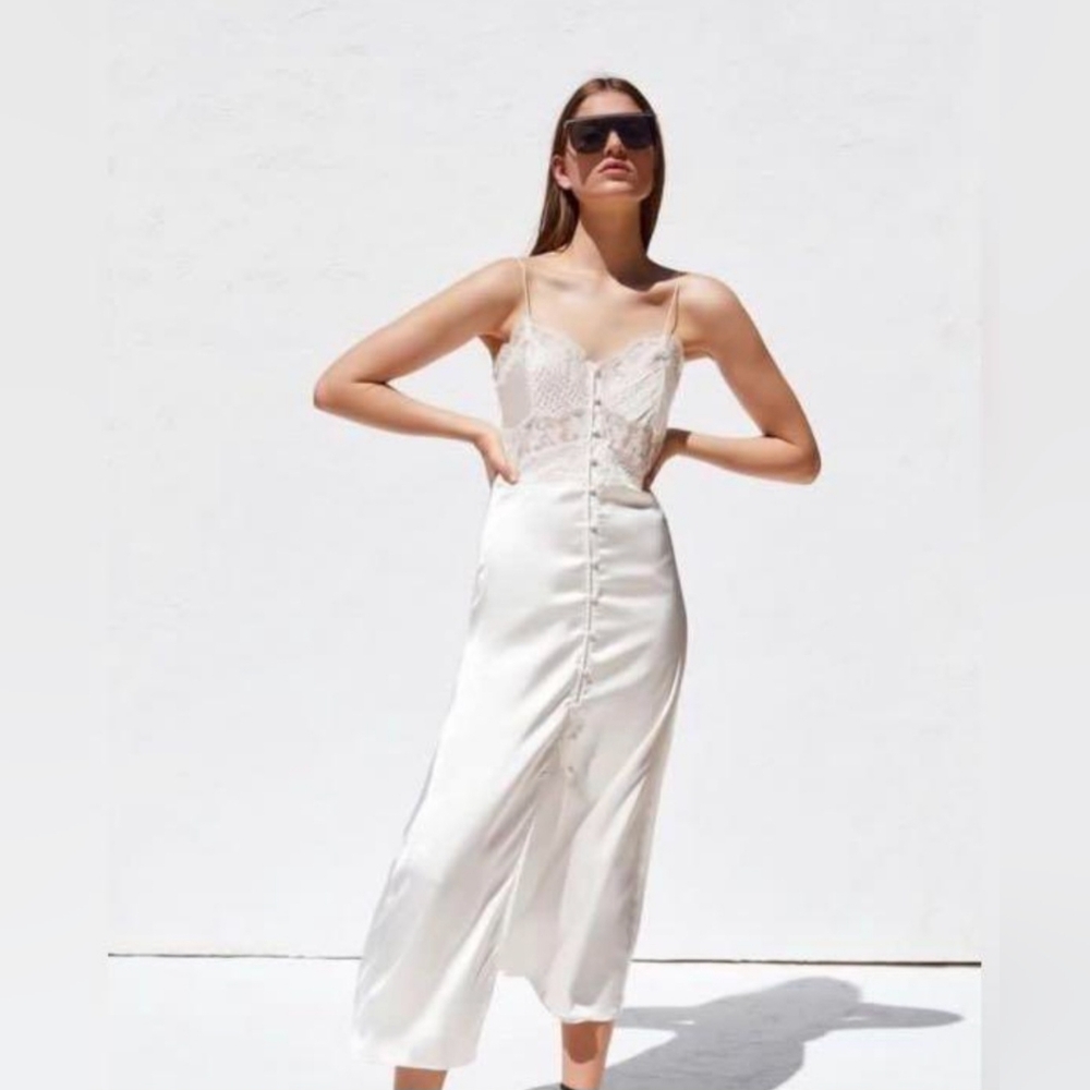 Zara Satin Midi Slip Dress Size S Small